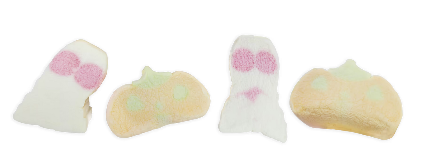 Pumpkin and ghost shaped marshmallows perfect for Halloween parties