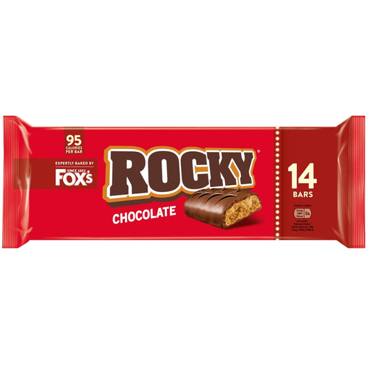 Fox’s Rocky Chocolate Bars 14pk with layers of chocolate, caramel, and crisp biscuit for a satisfying snack
