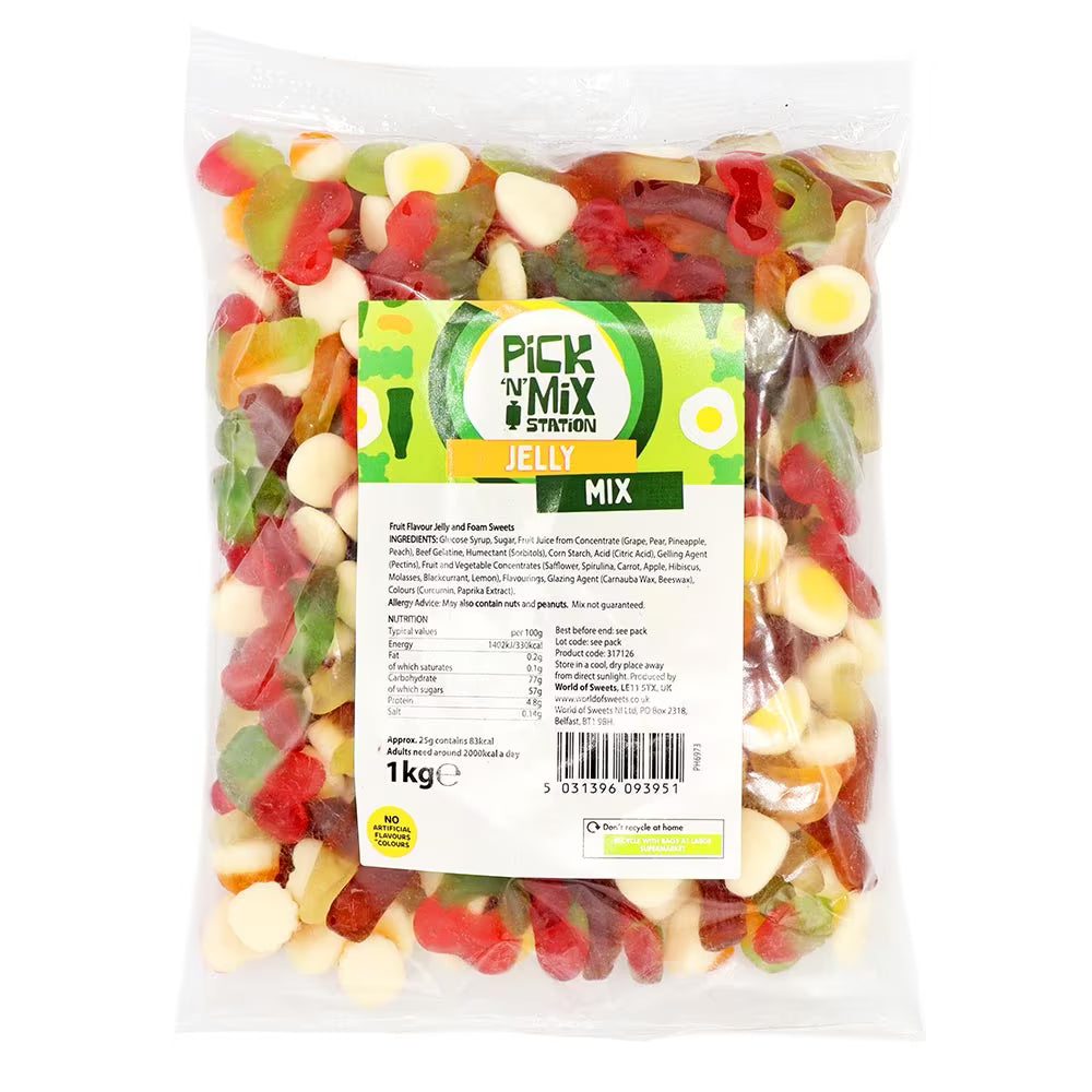 Colourful 1kg bag of jelly and foam sweets perfect for sharing