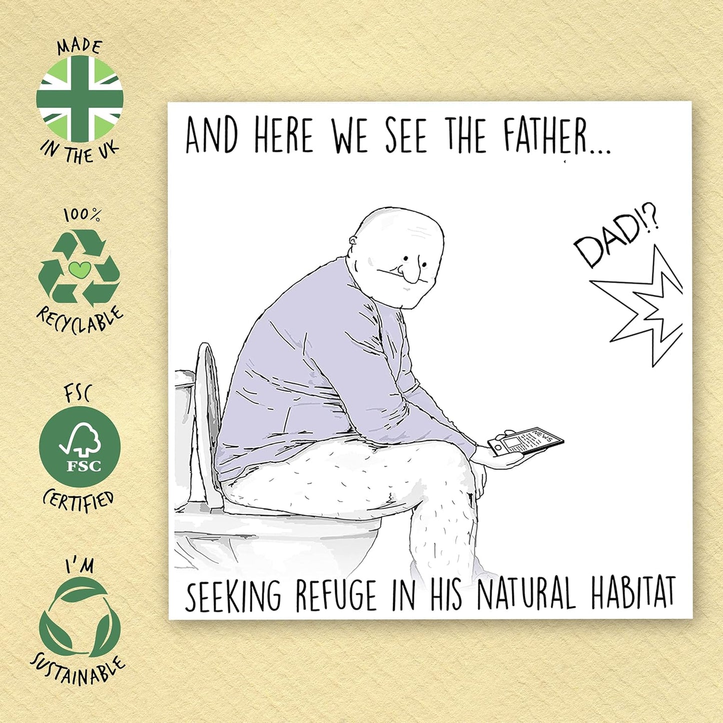 Funny dad card showcasing dad's favorite spot, a top pick for fathers day uk celebrations.