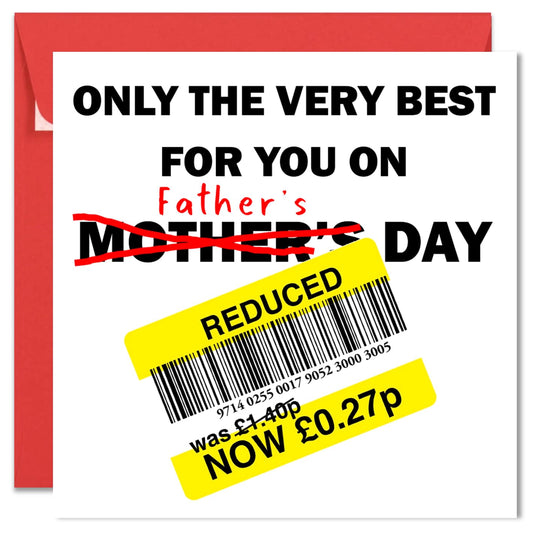 Hilarious “Reduced” price Father’s Day card with red envelope — a fun and unique choice for fathers day gifts from son or daughter