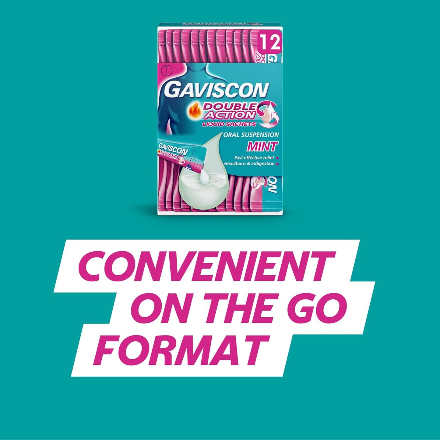 Gaviscon sachets offering instant relief for heartburn and indigestion.