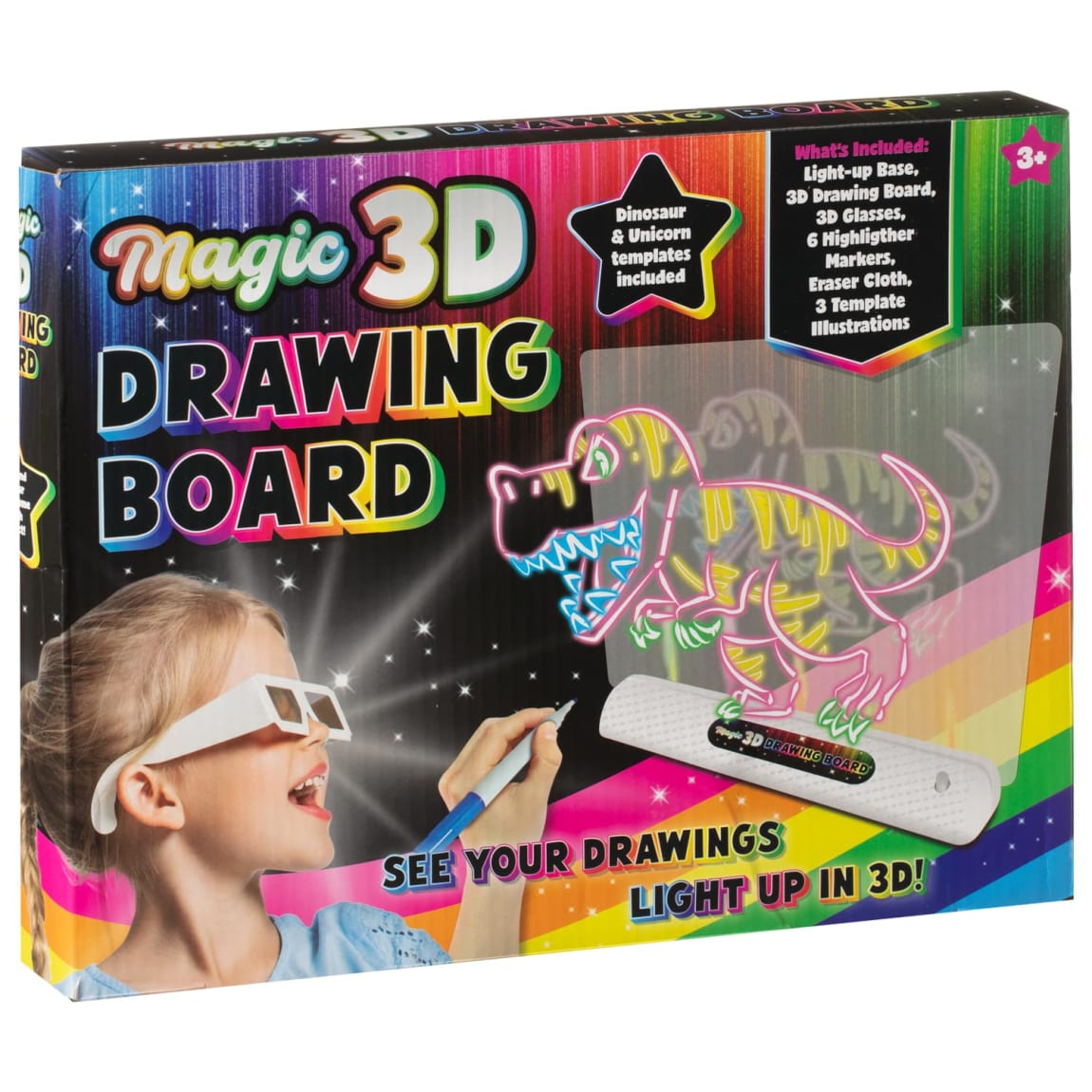 Box of Magic 3D Drawing Board with a child drawing a dinosaur.