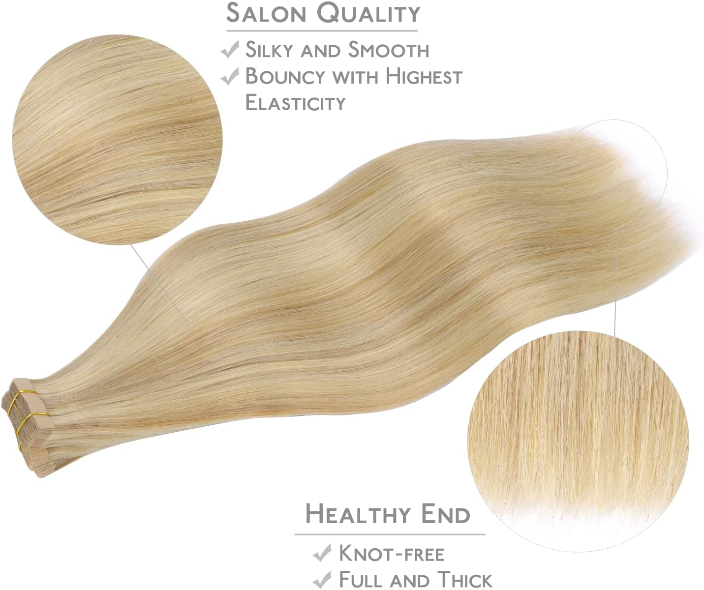 Blonde hair extensions with golden highlights tape in style
