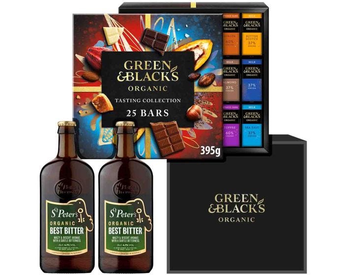 Gourmet chocolate and beer pairing in a hamper box