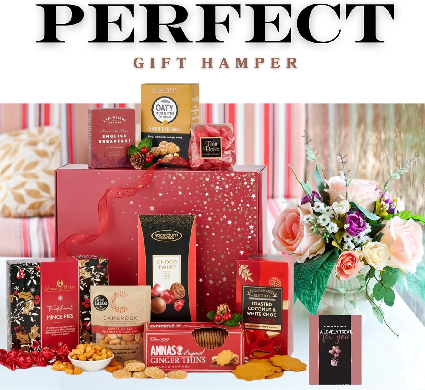 Elegant gourmet hamper of non-alcoholic beverages and premium snacks for gifting