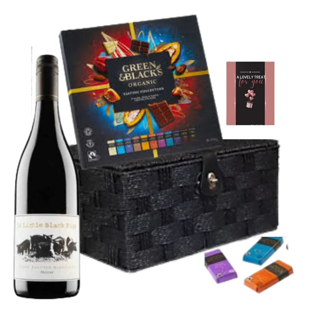 Green and Black’s chocolate and wine hamper for gifting
