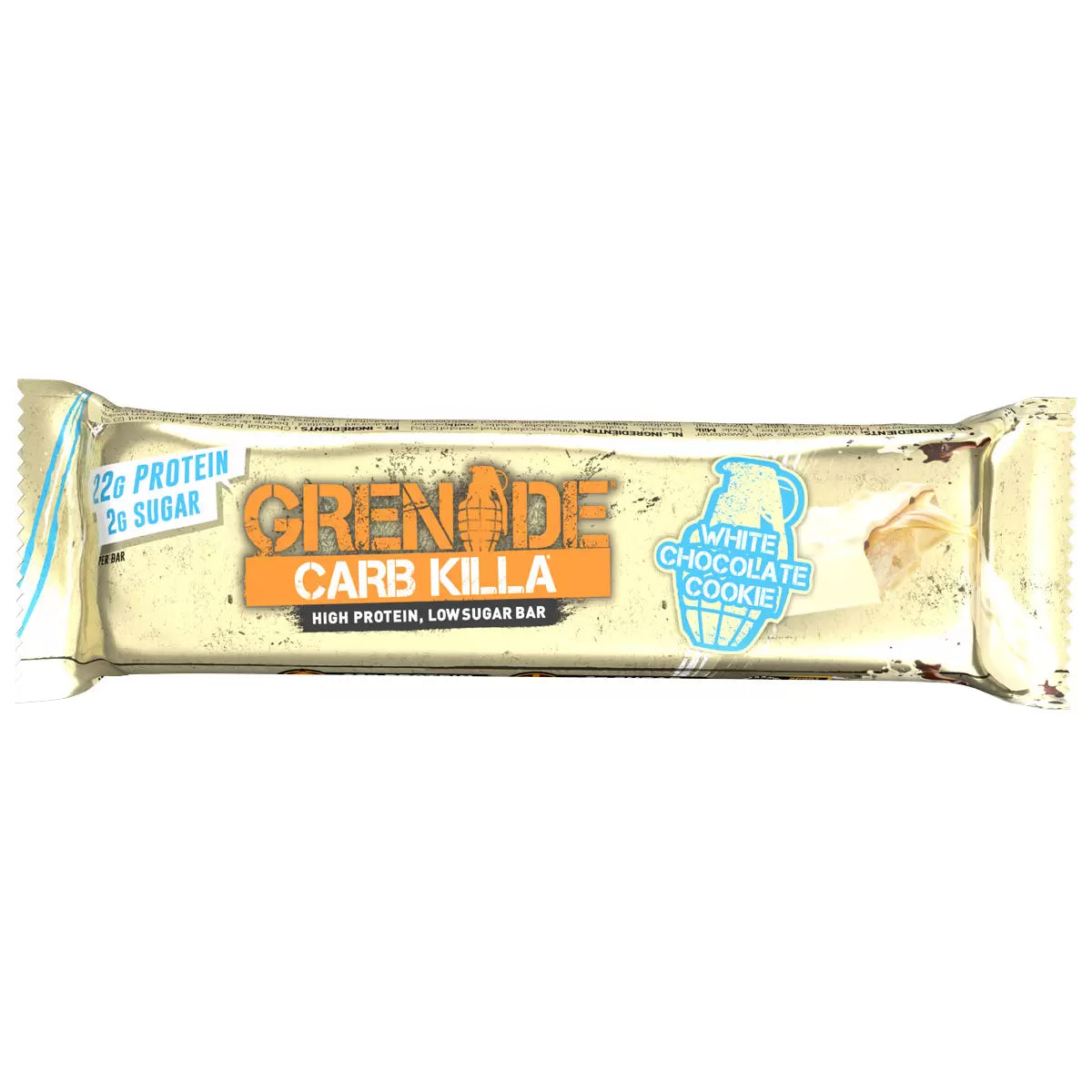Grenade Carb Killa White Chocolate Cookie Bar unwrapped showing texture