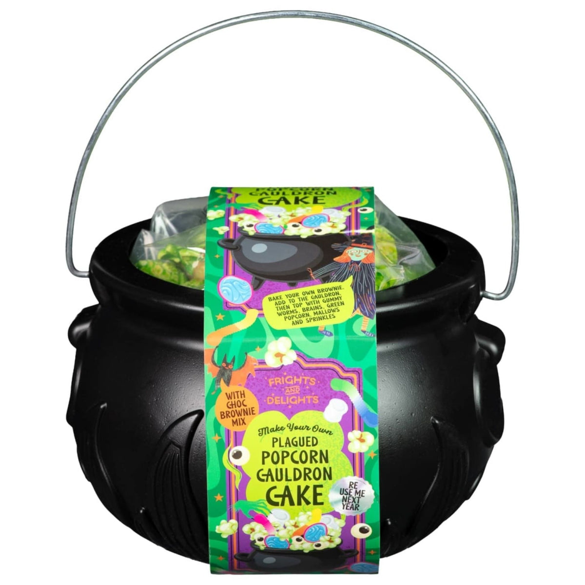 Spooky cauldron cake kit with Halloween decorations