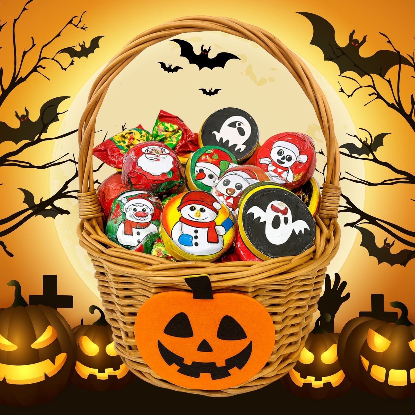 Halloween themed chocolate coins displayed for party treats
