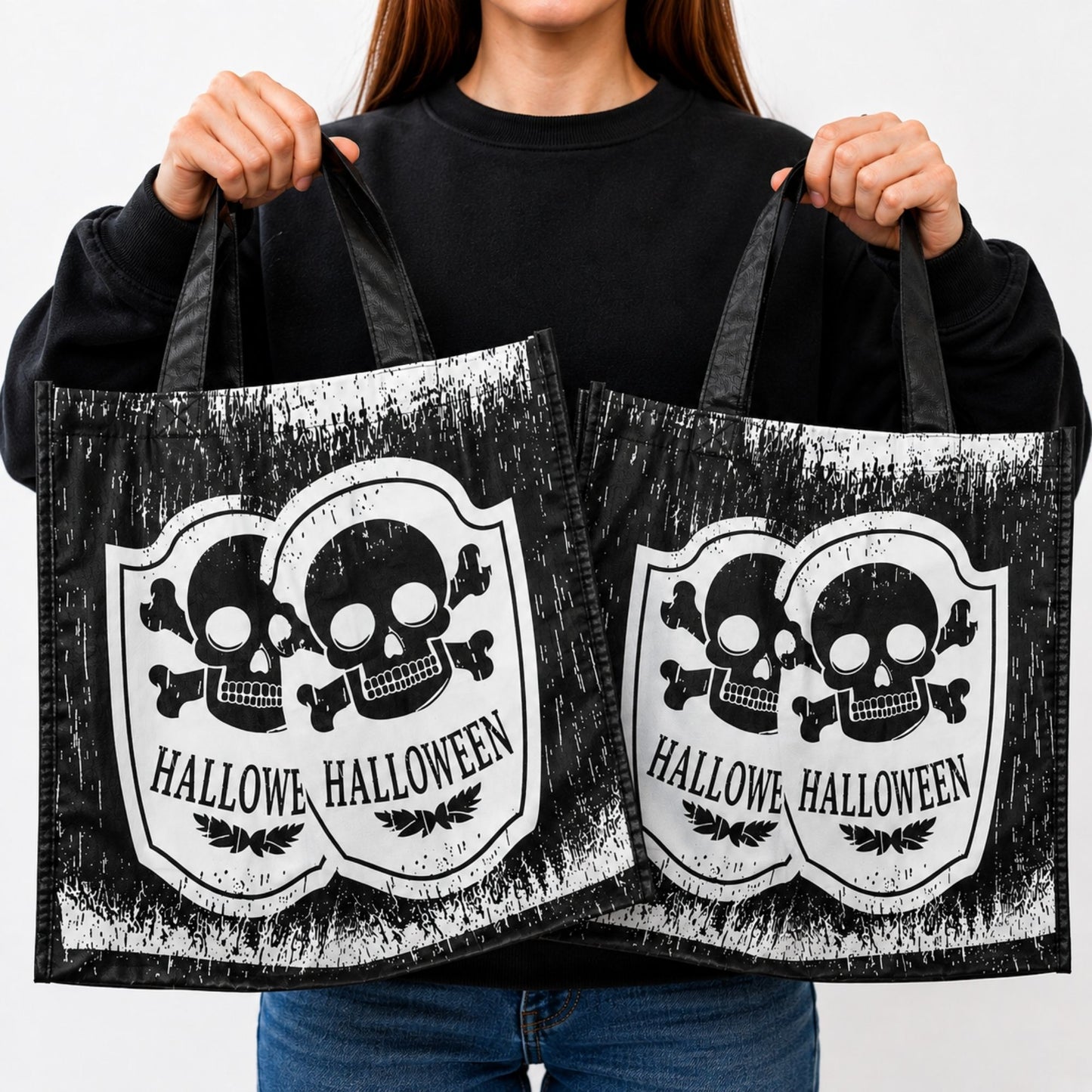 Two pack of skull Halloween trick or treat bags