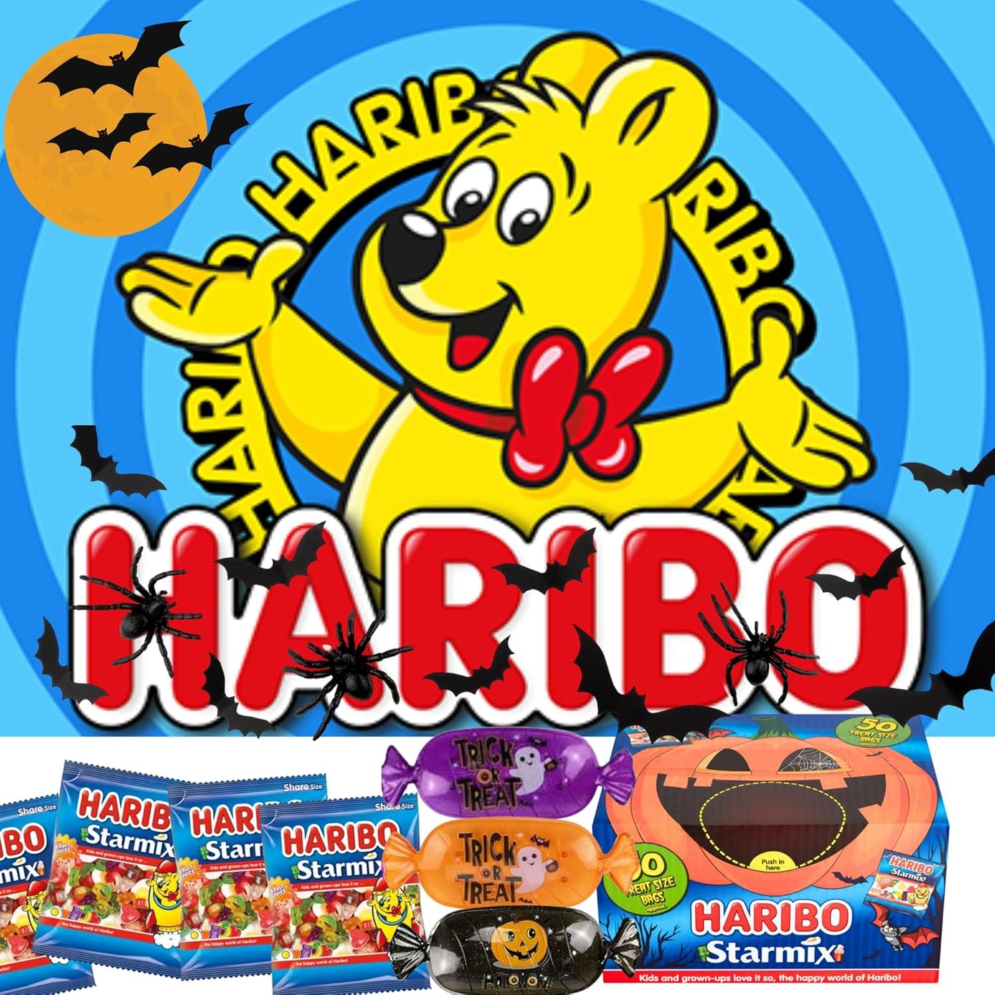 Halloween Gifts Bulk Sweets Gift Box with 50 Starmix Party Bags and Halloween Candy Decor for Kids