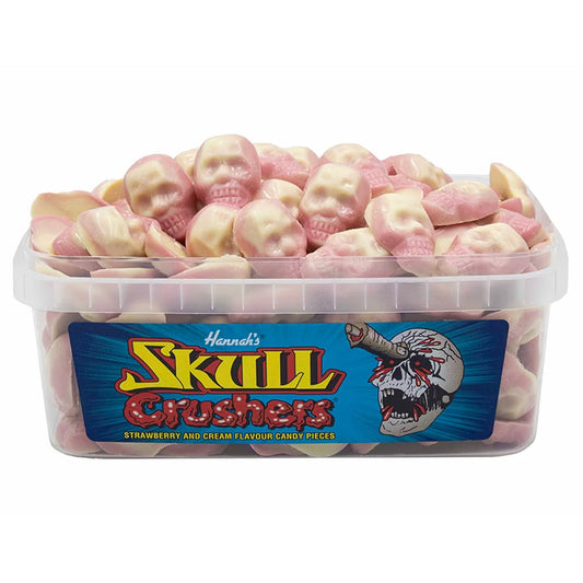 Hannah's Skull Crushers 600g tub strawberry & cream flavoured candy
