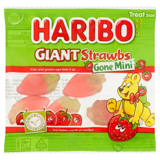 Haribo Giant Strawbs Gone Mini Bags 16g for easy on-the-go snacking