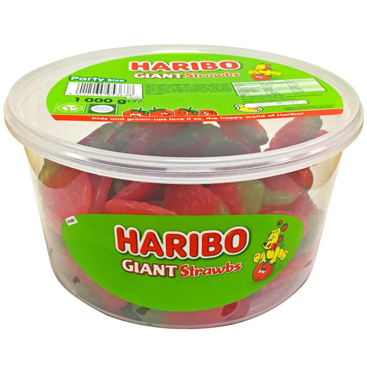 Haribo Giant Strawbs 1kg Tub of Chewy Strawberry Gummies
