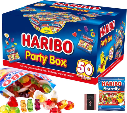 Haribo Mini Bags Sweets Gift Box with 50 assorted packs and cards