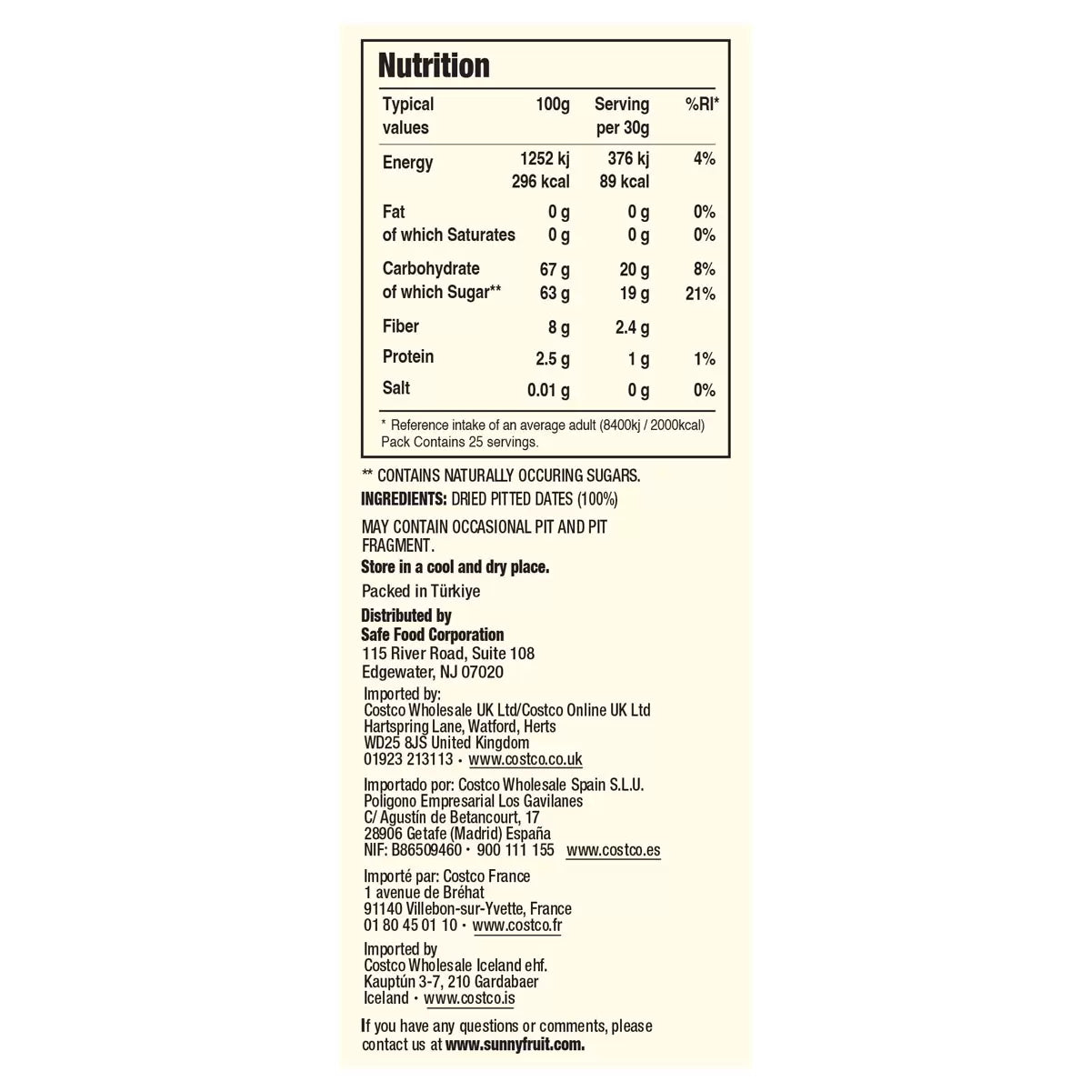 High fibre pitted dates