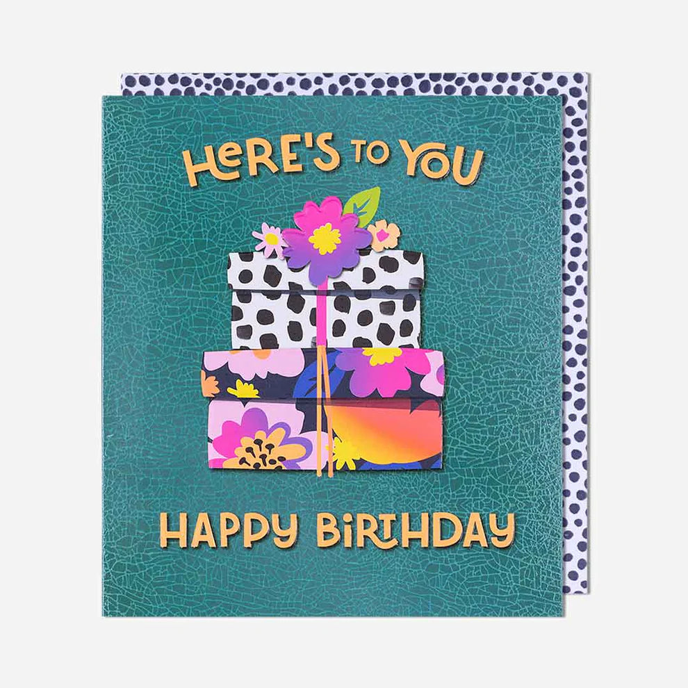 Shop birthday cards like the Here's To You Presents Birthday Card, a trendy choice for birthday card greeting cards with a fun presents design.