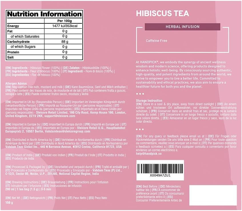 Herbal hibiscus tea bags with pure dried petals