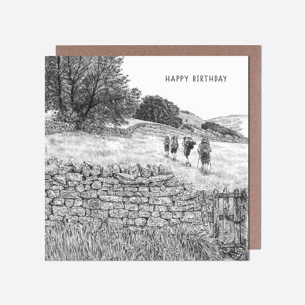 Trend birthday card β Hiking Happy Birthday Card for outdoor lovers, ideal for greeting cards and birthday celebrations