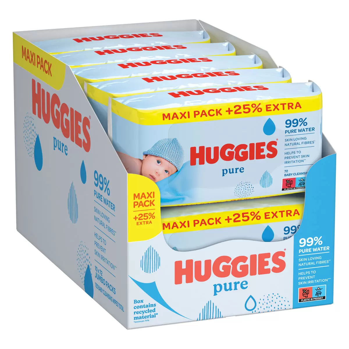 Huggies Pure Baby Wipes, 10 x 72 – natural, soft care for your baby’s skin