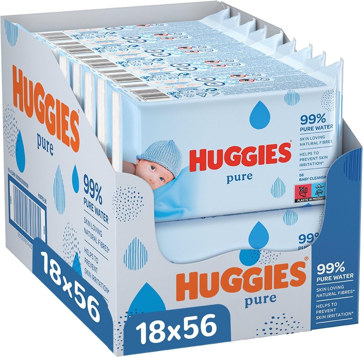 Huggies Pure, Baby Wipes, 18 Packs (1008 Wipes Total) - 99 Percent Pure Water Wipes - Fragrance Free for Gentle Cleaning and Protection - Natural Wet Wipes(packaging may vary)