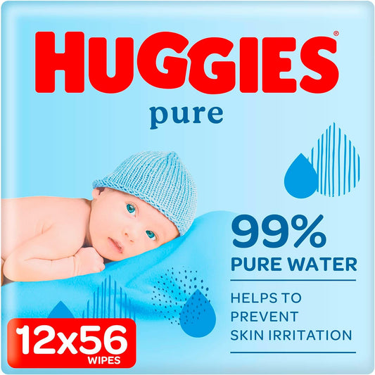 Huggies Pure Baby Wipes – 672 count (12 x 56 packs) for gentle care of delicate baby skin