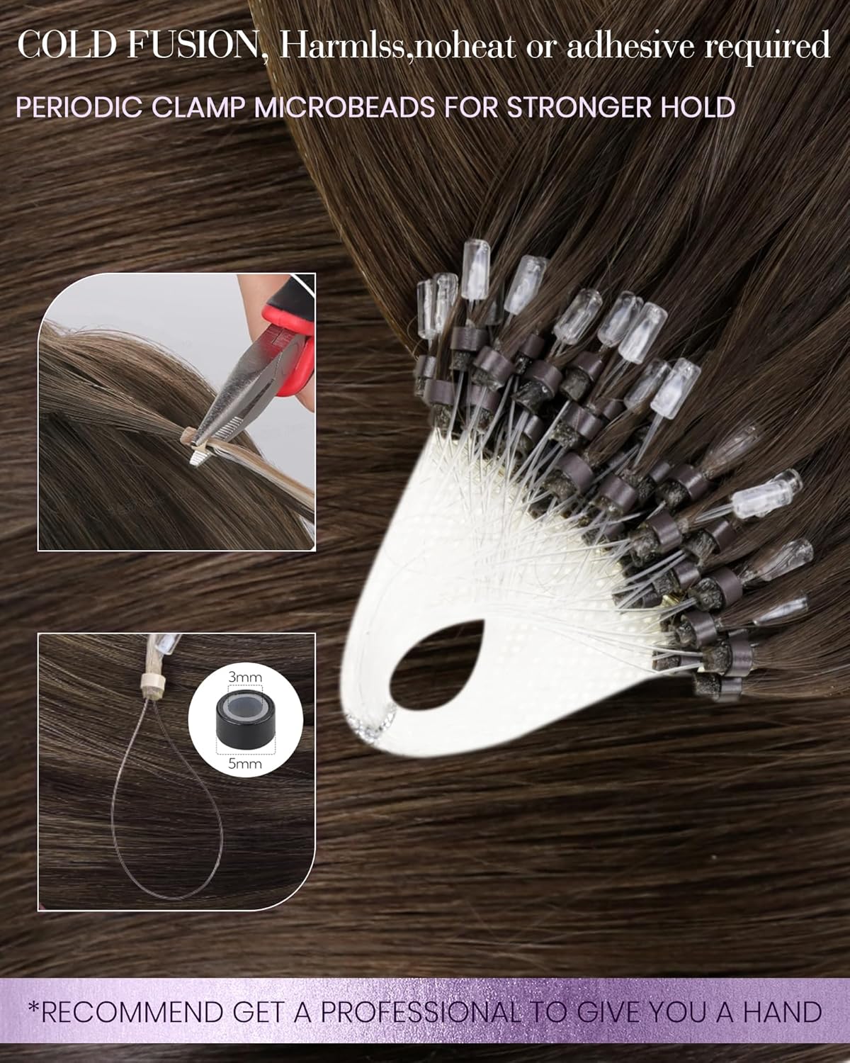 Micro bead extensions human hair straight style