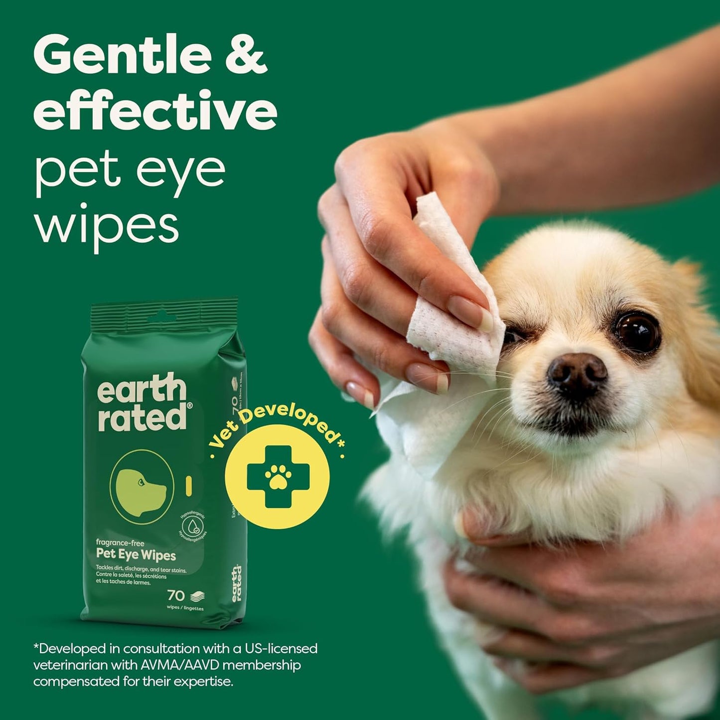 Hypoallergenic fragrance-free eye wipes for dogs and cats