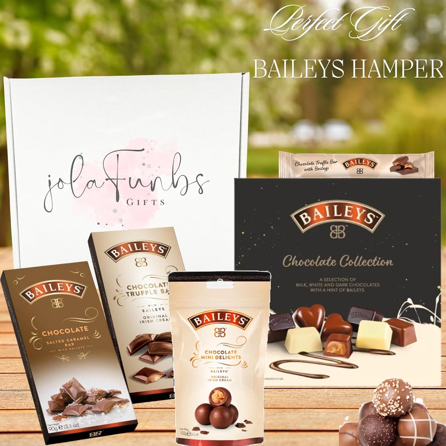 Indulgent Baileys chocolate selection in a hamper box