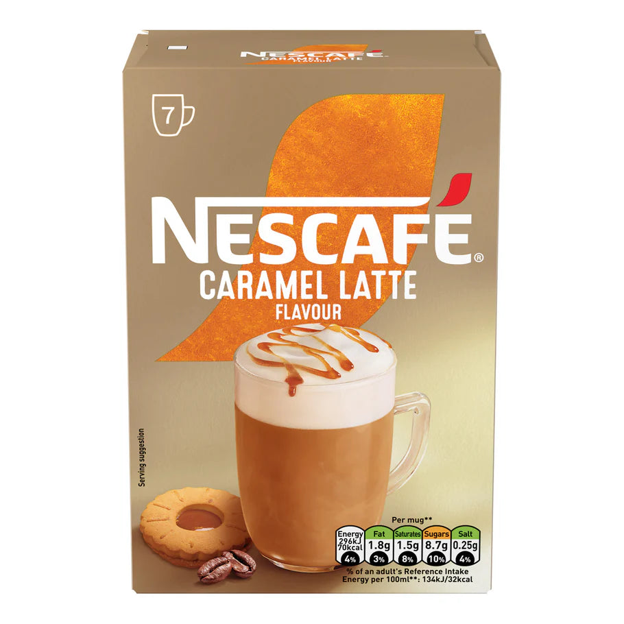 Latte-style coffee with caramel flavour