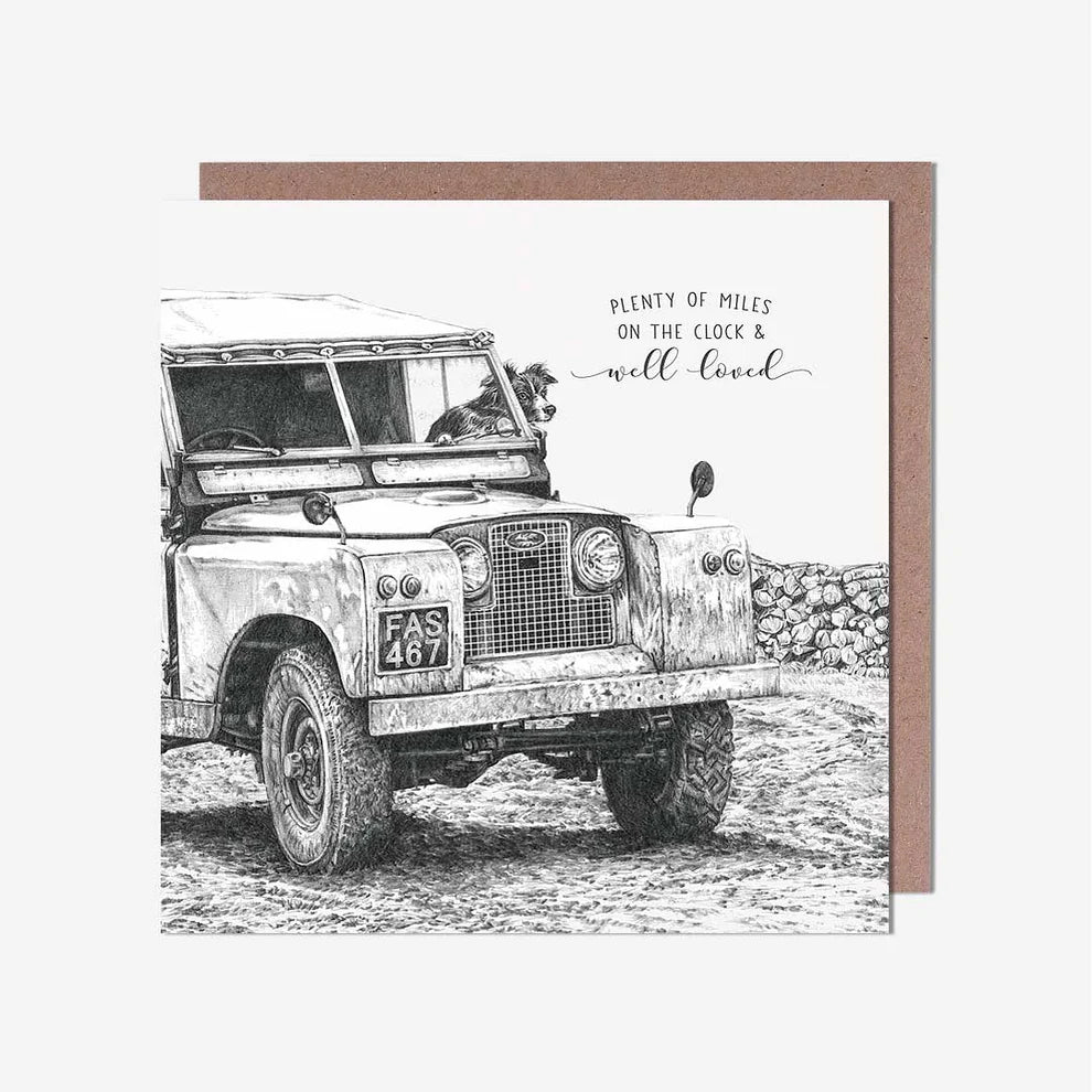 Jeep Plenty Of Miles Pencil Drawing Birthday Card, a trend birthday card featured among popular birthday card greeting cards for adventurous celebrations.