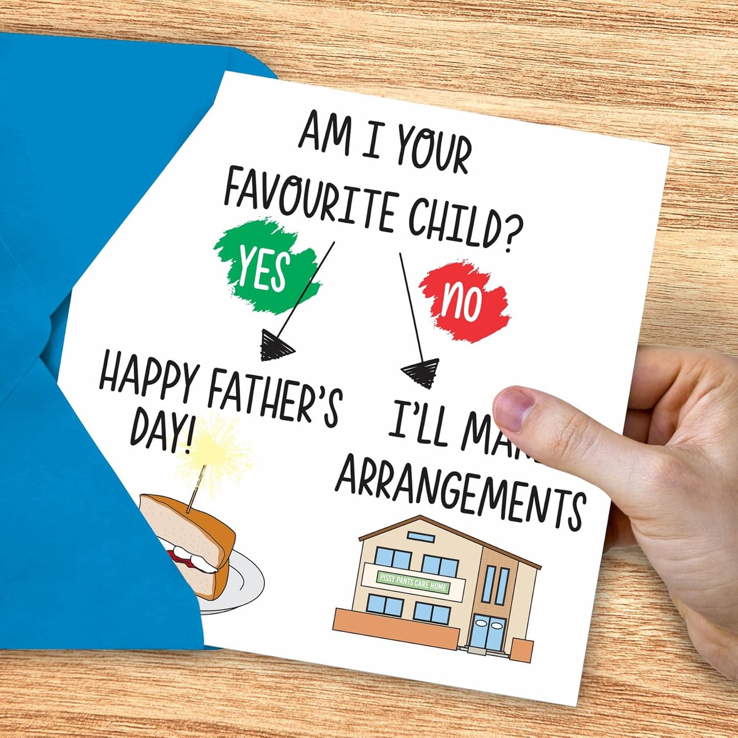 Playful Father’s Day card with joke for dads in old age care — a lighthearted fathers day present idea