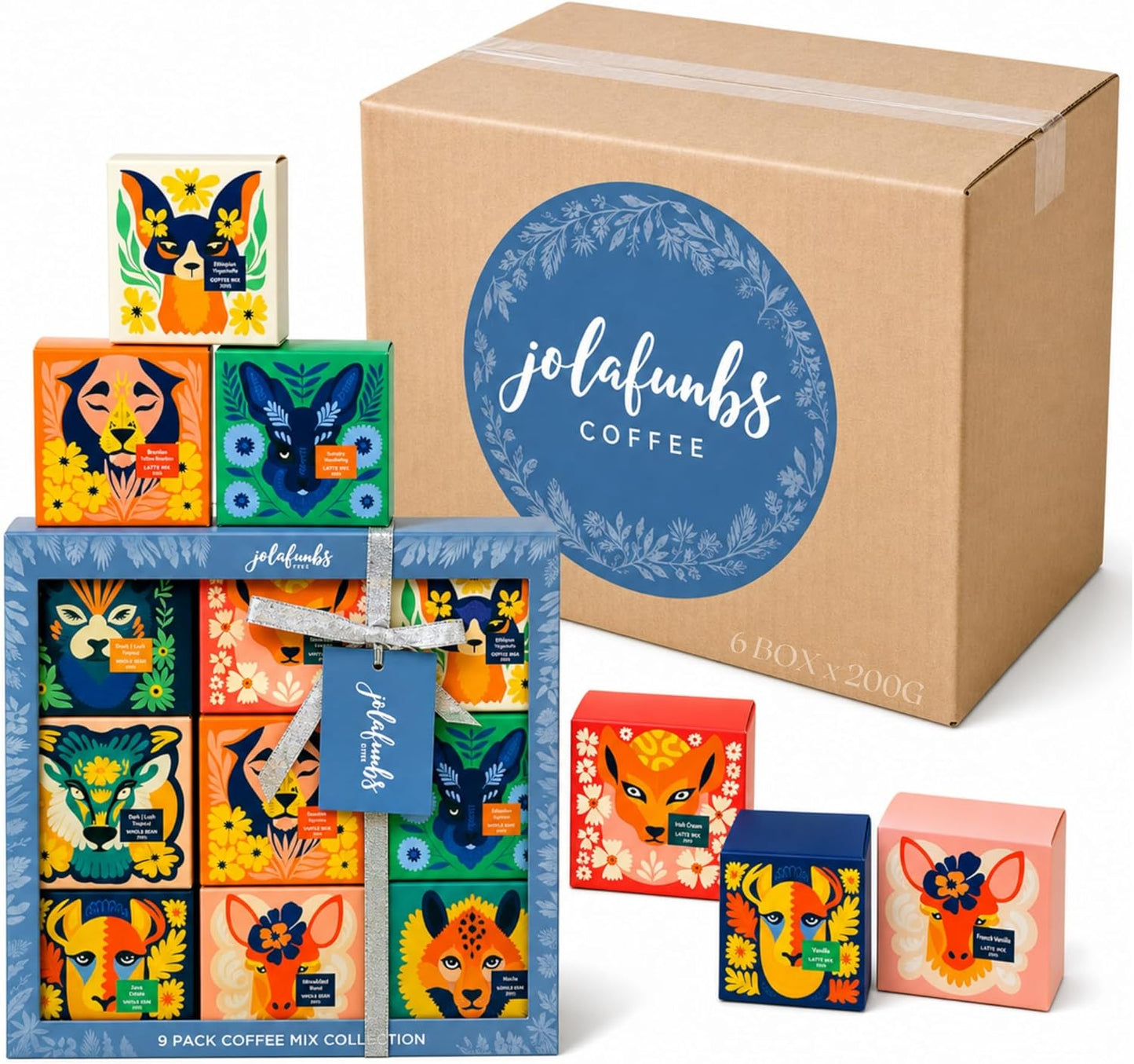 Jolafunbs coffee gift set 9 flavoured sachets hamper