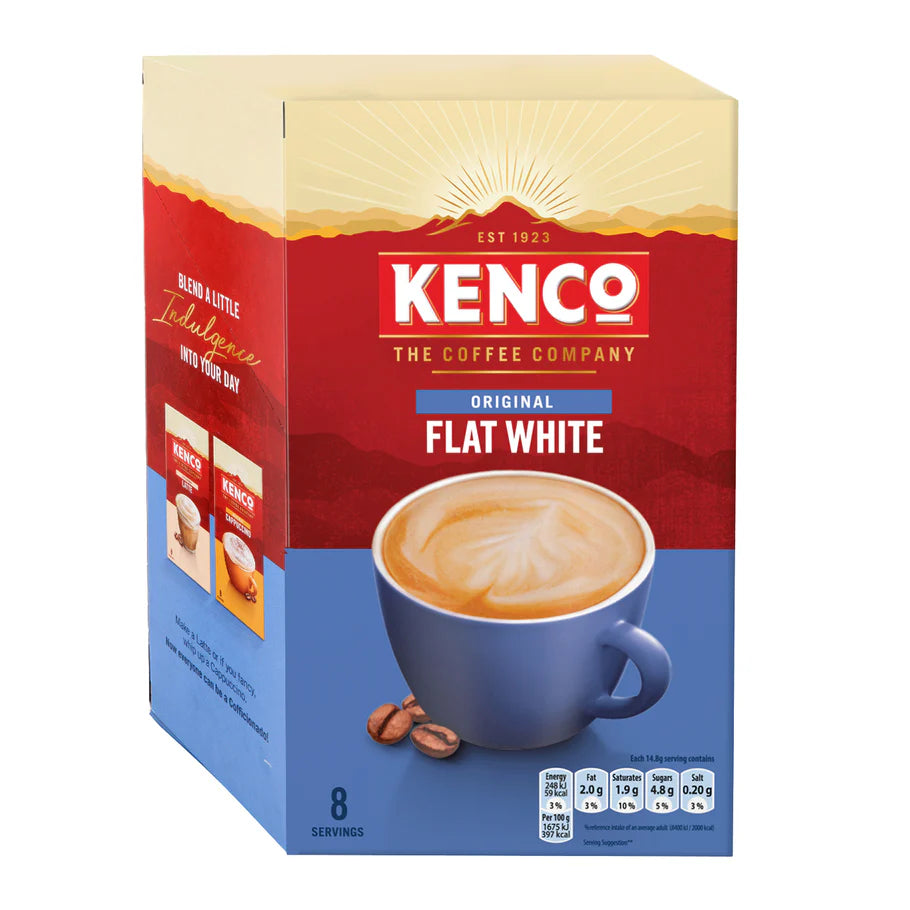 Kenco Flat White Instant Coffee sachets perfect for home and office use