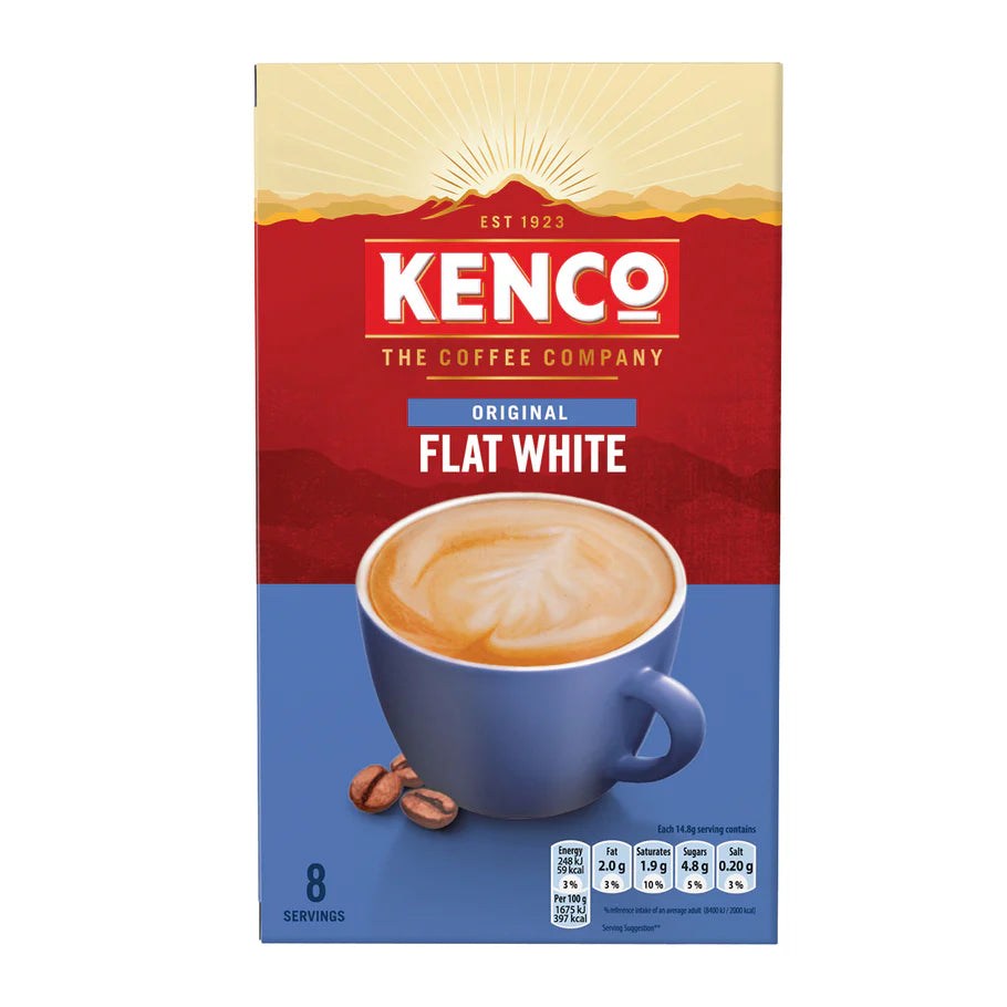 Convenient Kenco Flat White Instant Coffee sachets ideal for coffee on the go