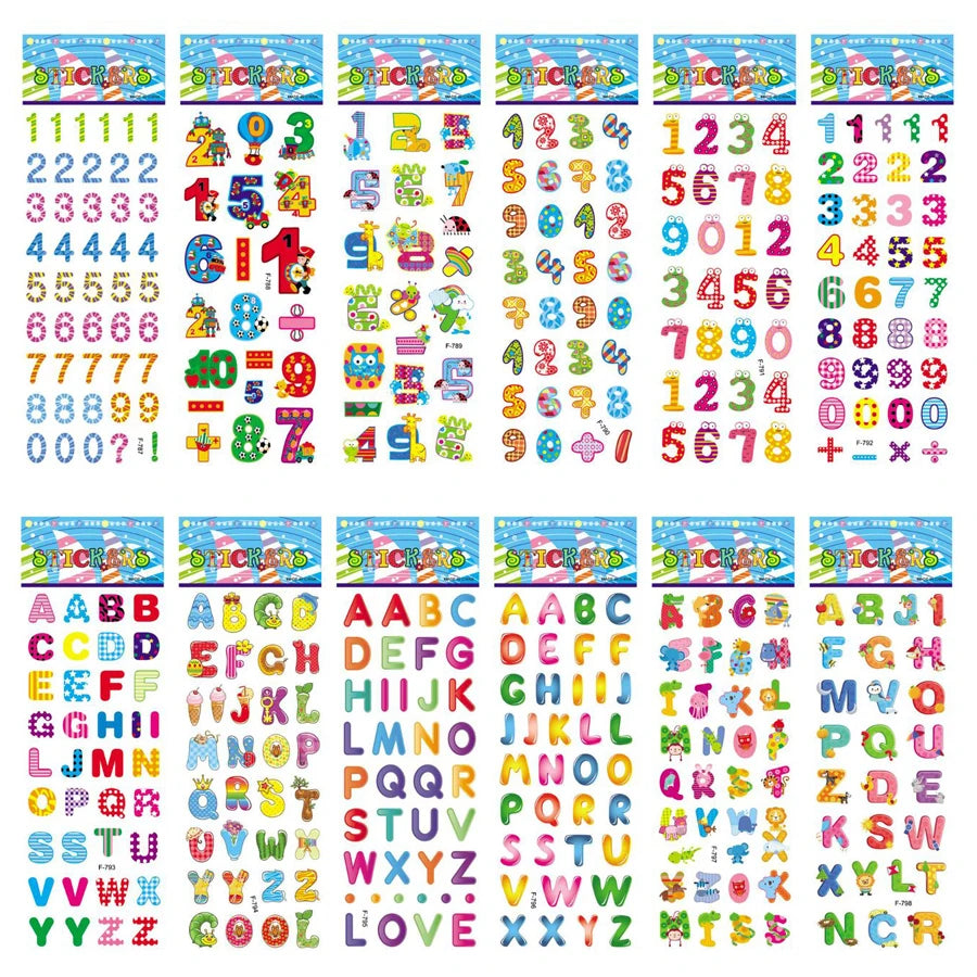 Colorful cartoon themed stickers for creative learning