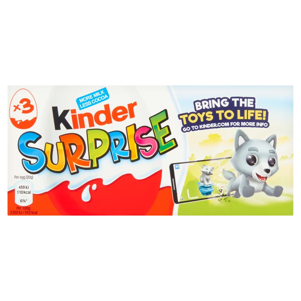 Three Kinder Surprise Eggs 63g individually wrapped for gifting