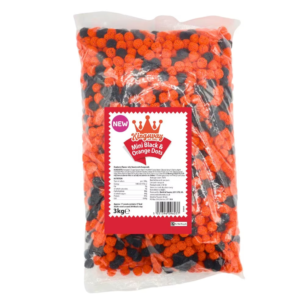 Blueberry-flavoured jelly sweets in black and orange colours