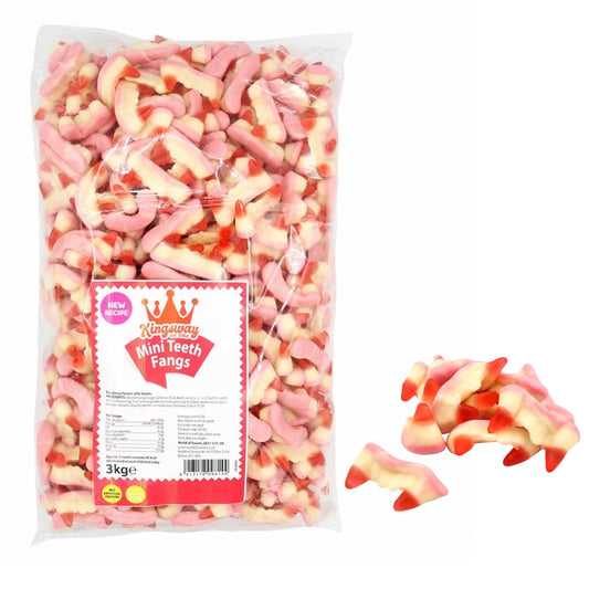 Kingsway Mini Teeth Fangs 3kg bulk bag fruit-flavoured jelly sweets