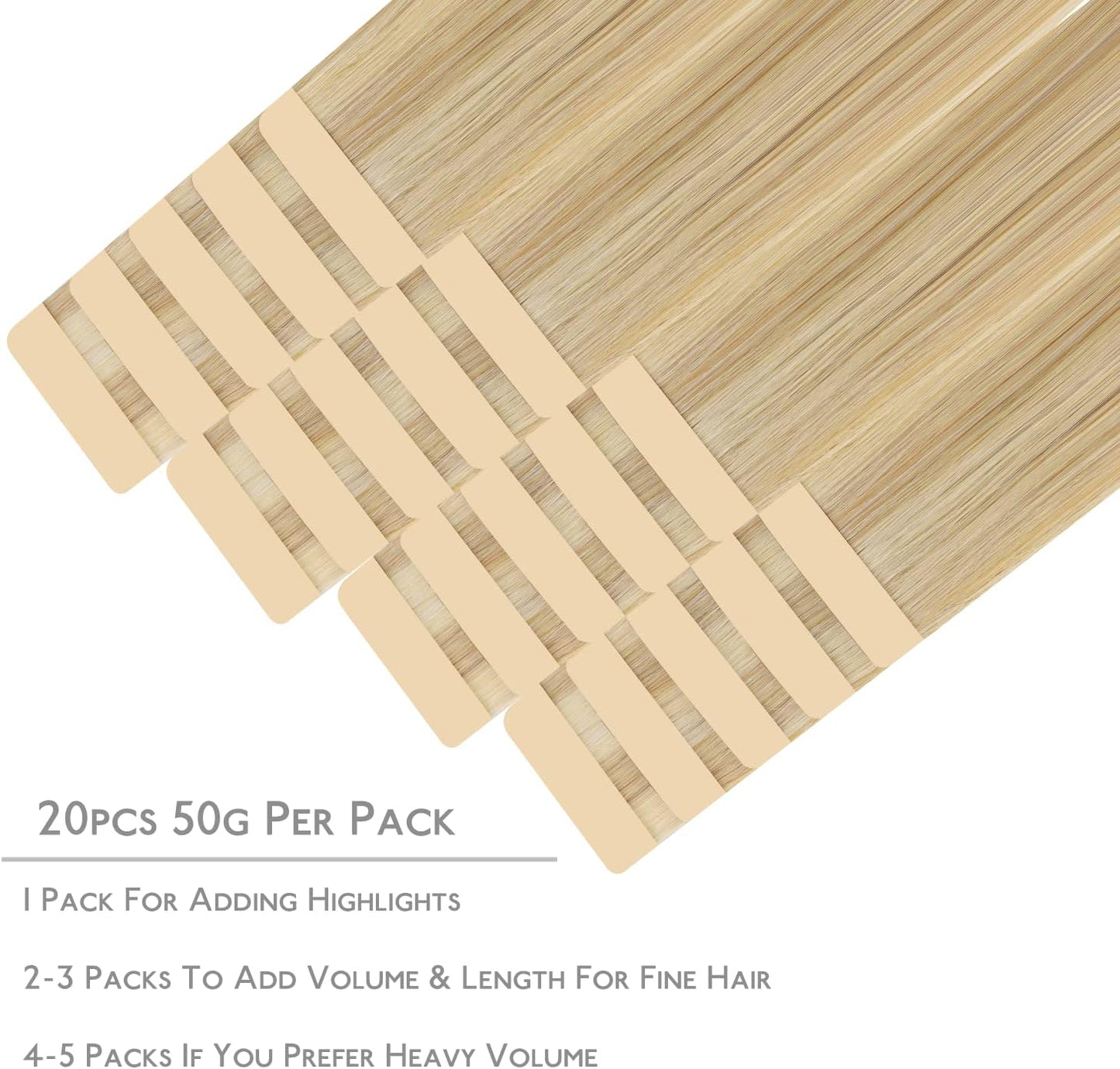 Lightweight human hair tape extensions pack of 20 pieces 50g