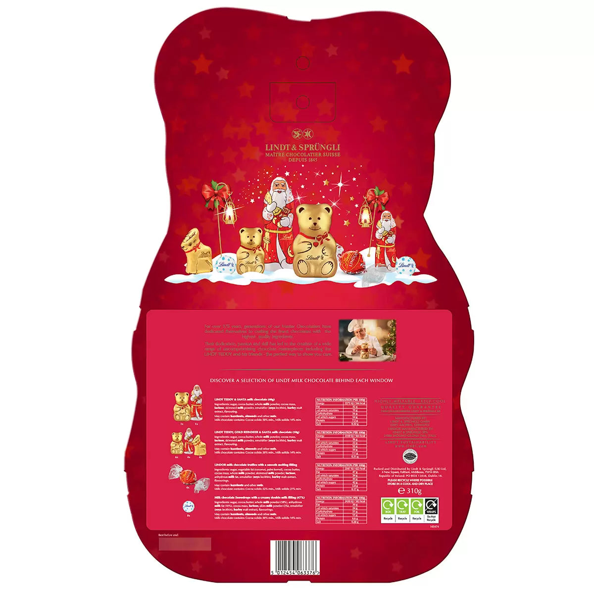 Lindt 310g Advent Calendar – festive Swiss chocolate selection