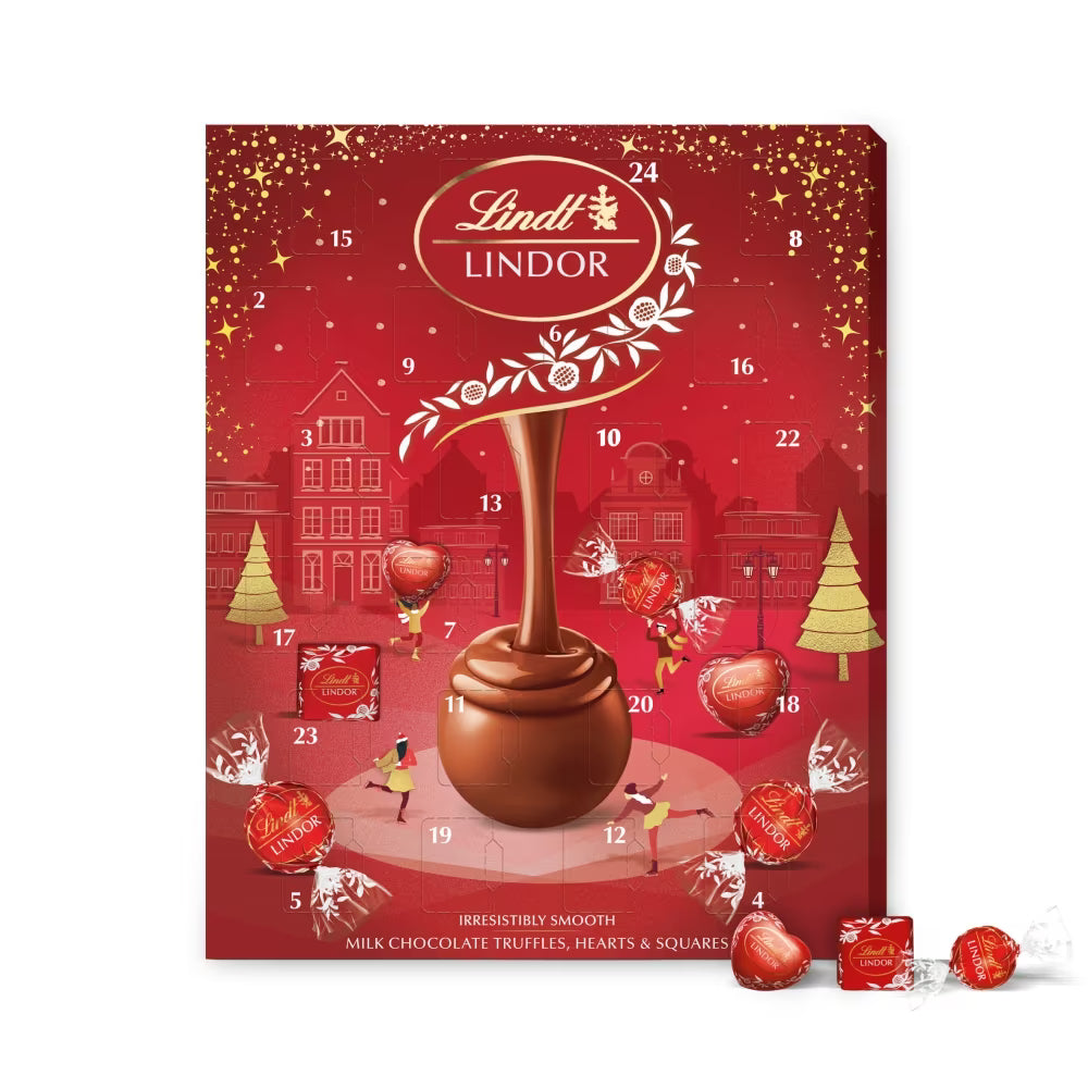 Lindt Lindor Milk Chocolate Advent Calendar 235g with truffles, hearts, and squares