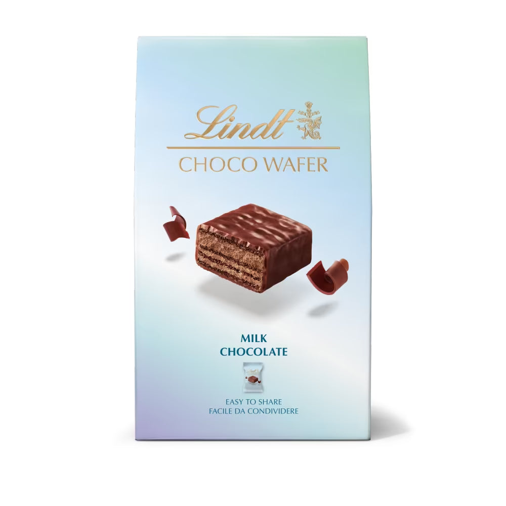 Individually wrapped Lindt milk chocolate choco wafers in a sharing box