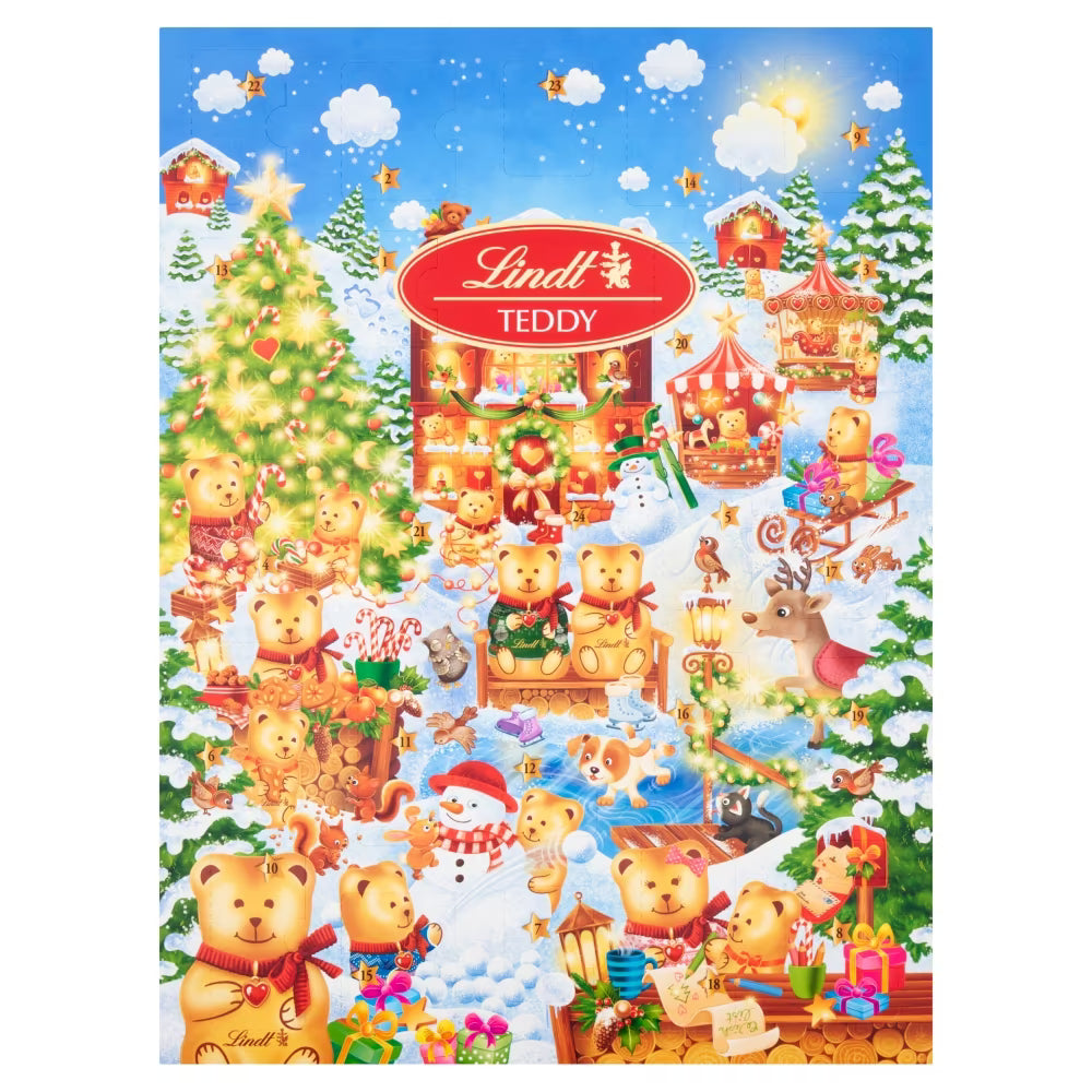170g Lindt Teddy Advent Calendar with Napolitains, truffles, and mini teddy chocolates