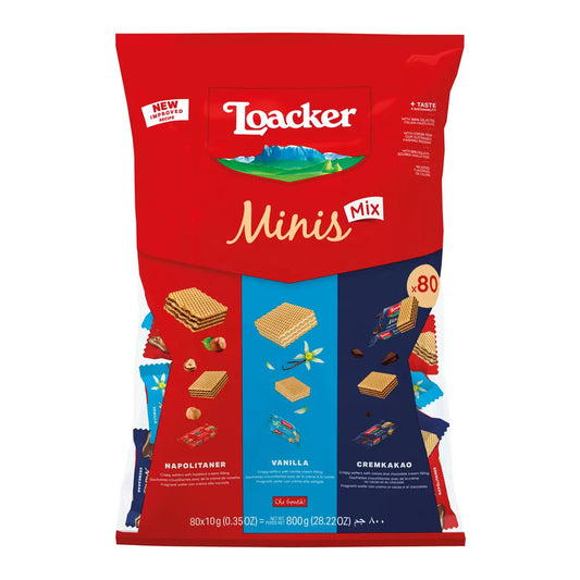 Loacker Mini Mix 800g assorted crispy wafers – Napolitaner, Vanille, and Cremkakao flavours