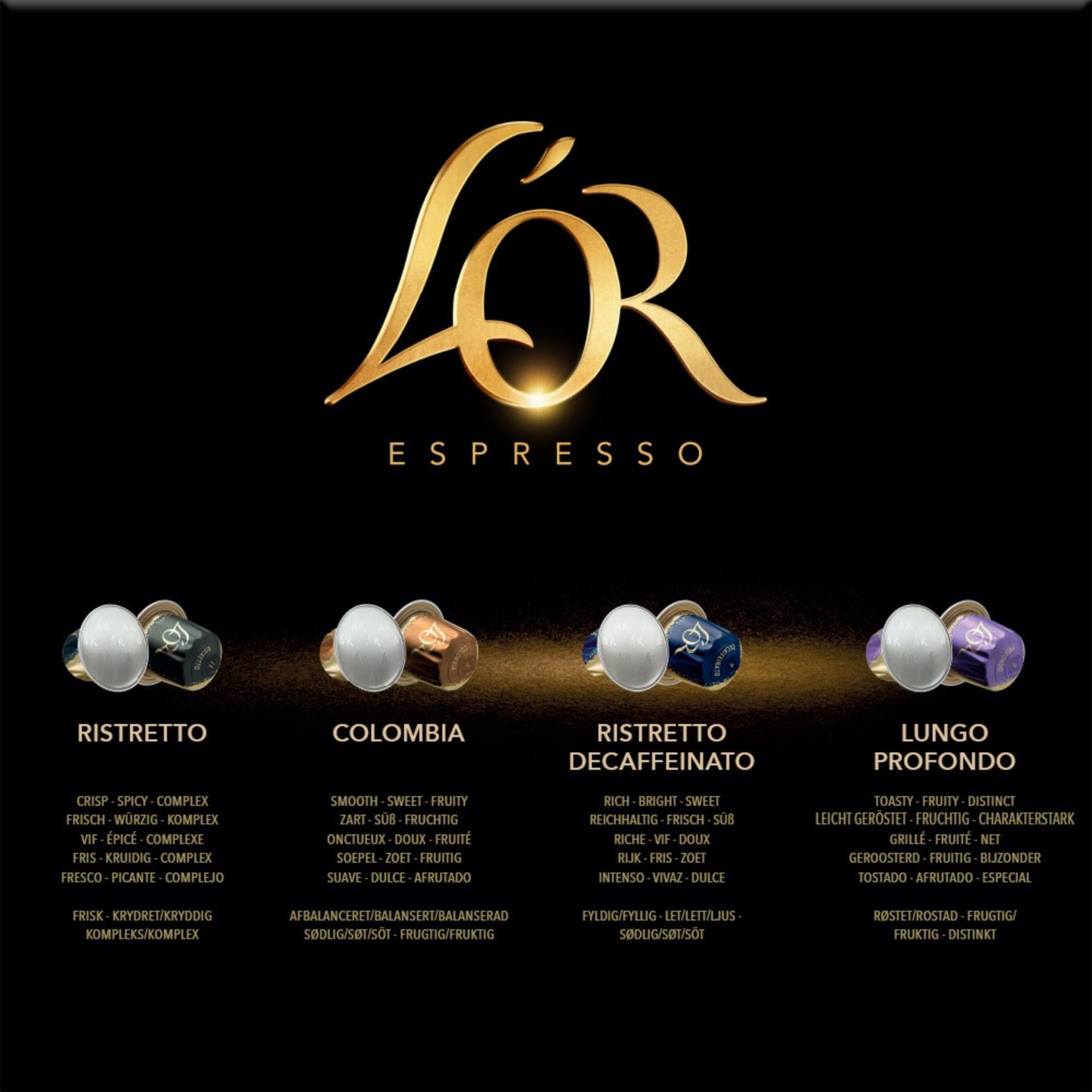 L’OR 40 capsule variety box with espresso and lungo blends