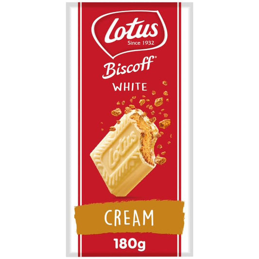 Lotus Biscoff White Chocolate 180g creamy white chocolate with biscuit pieces