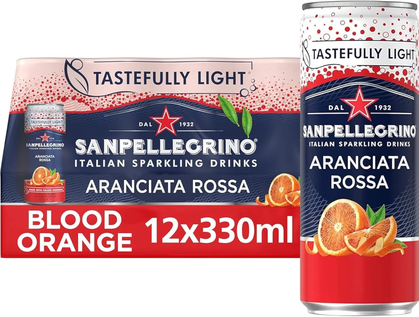 12-pack of light sparkling blood orange drink with just 69 calories per can