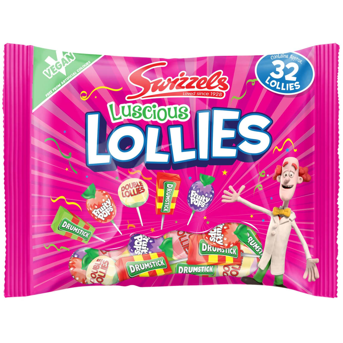 Luscious Lollies 32pk assorted fruity lollipops individually wrapped for sharing and fun snacking